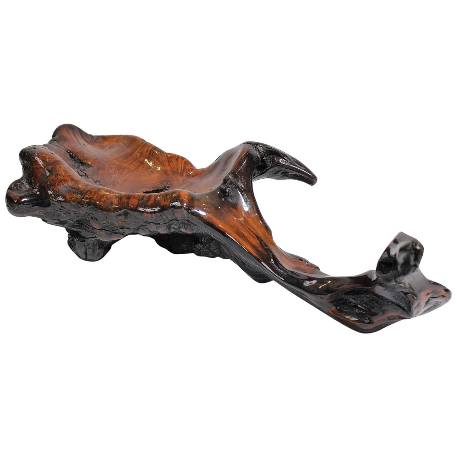 Large Free-Form Burl Root Wood Lacquered Centerpiece Bowl