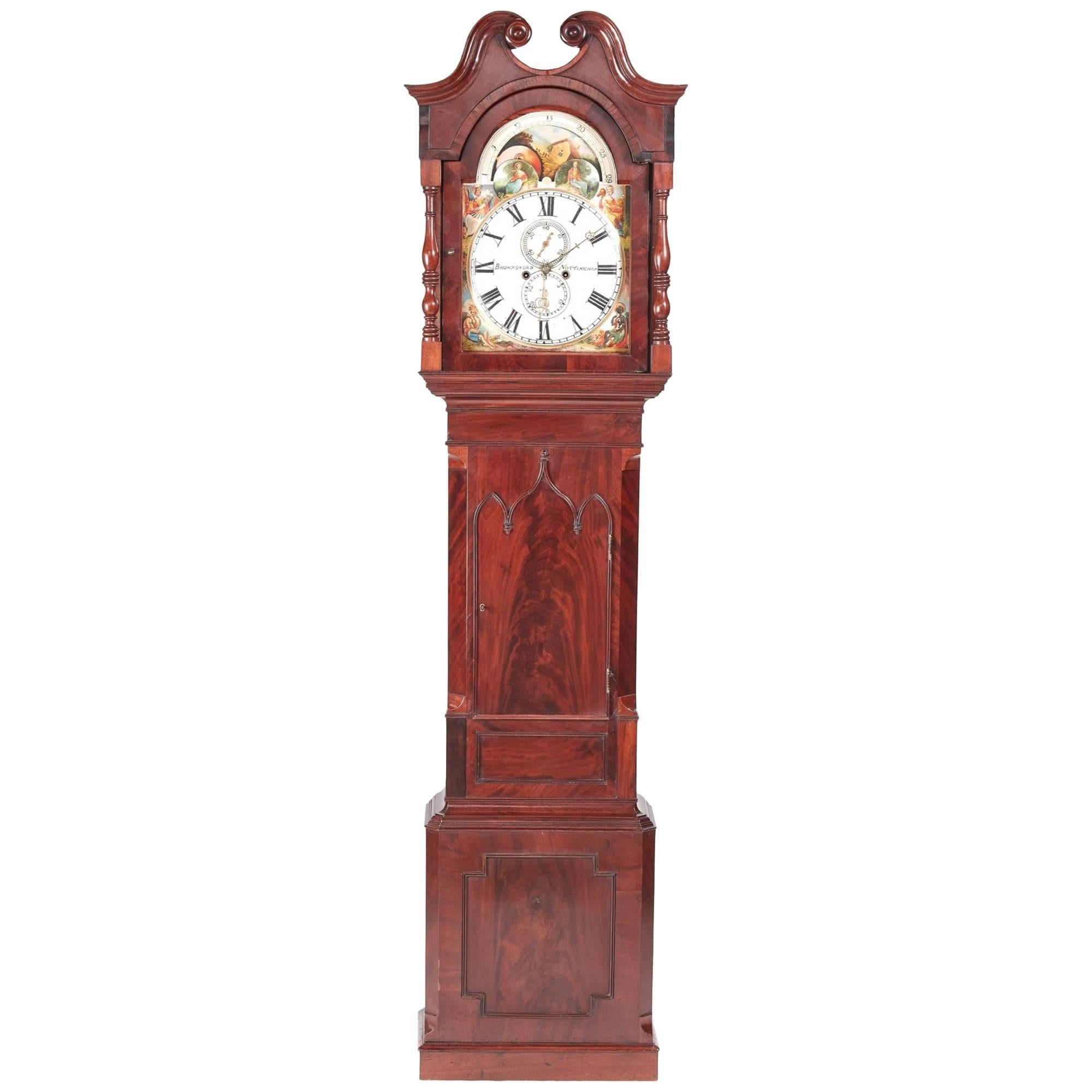 Fantastic Antique Mahogany 8 Day Painted Face Moonphase Grandfather Clock For Sale