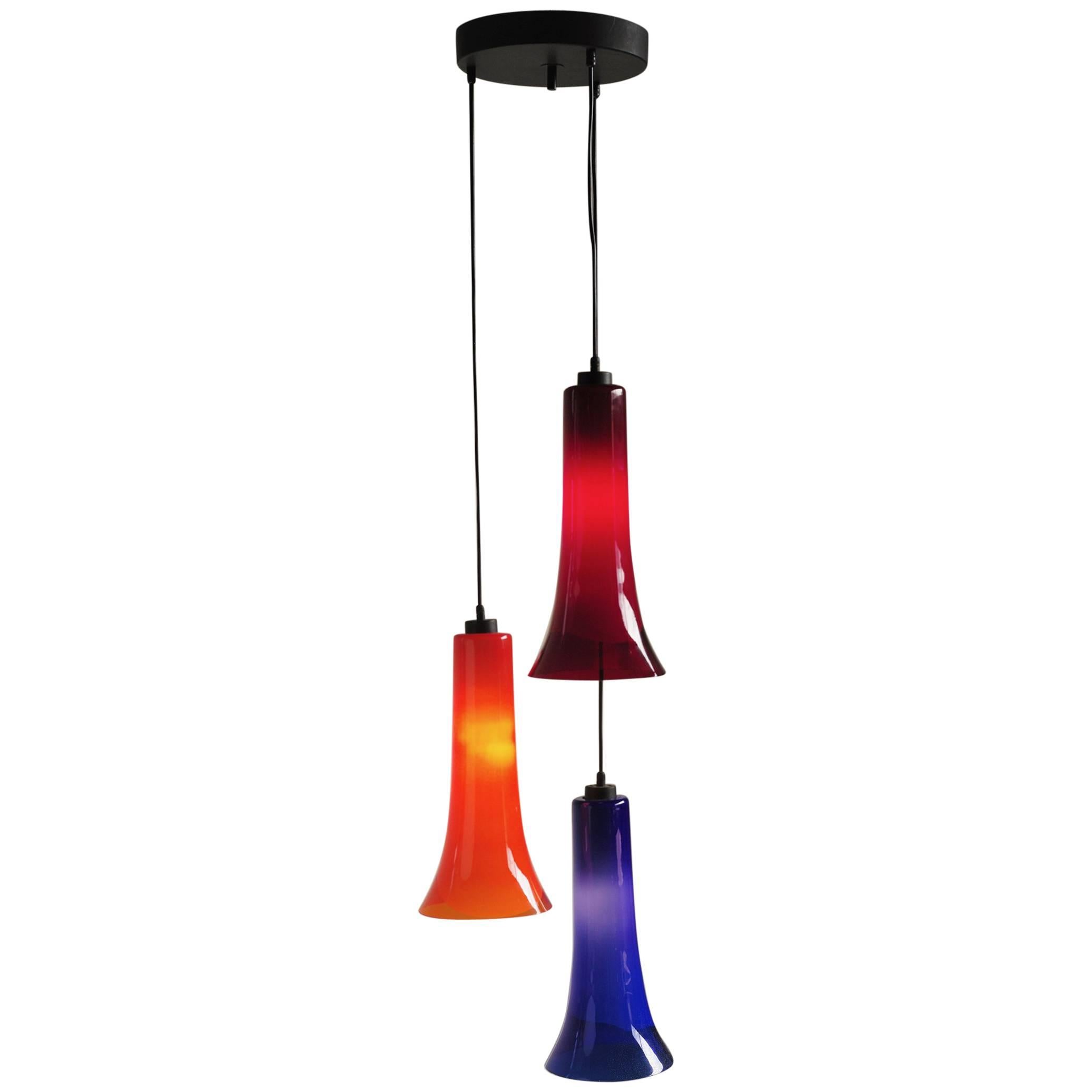 Hanging Lamp in Blown Glass / Colored Three Lights, Italy, 1960 For Sale