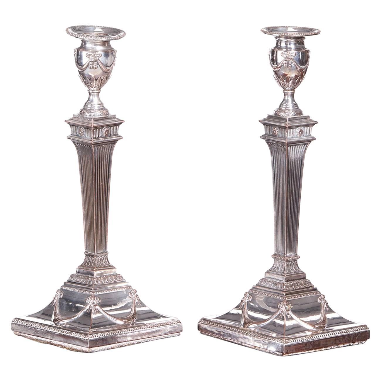 Pair of George III Silver Plated Candlesticks