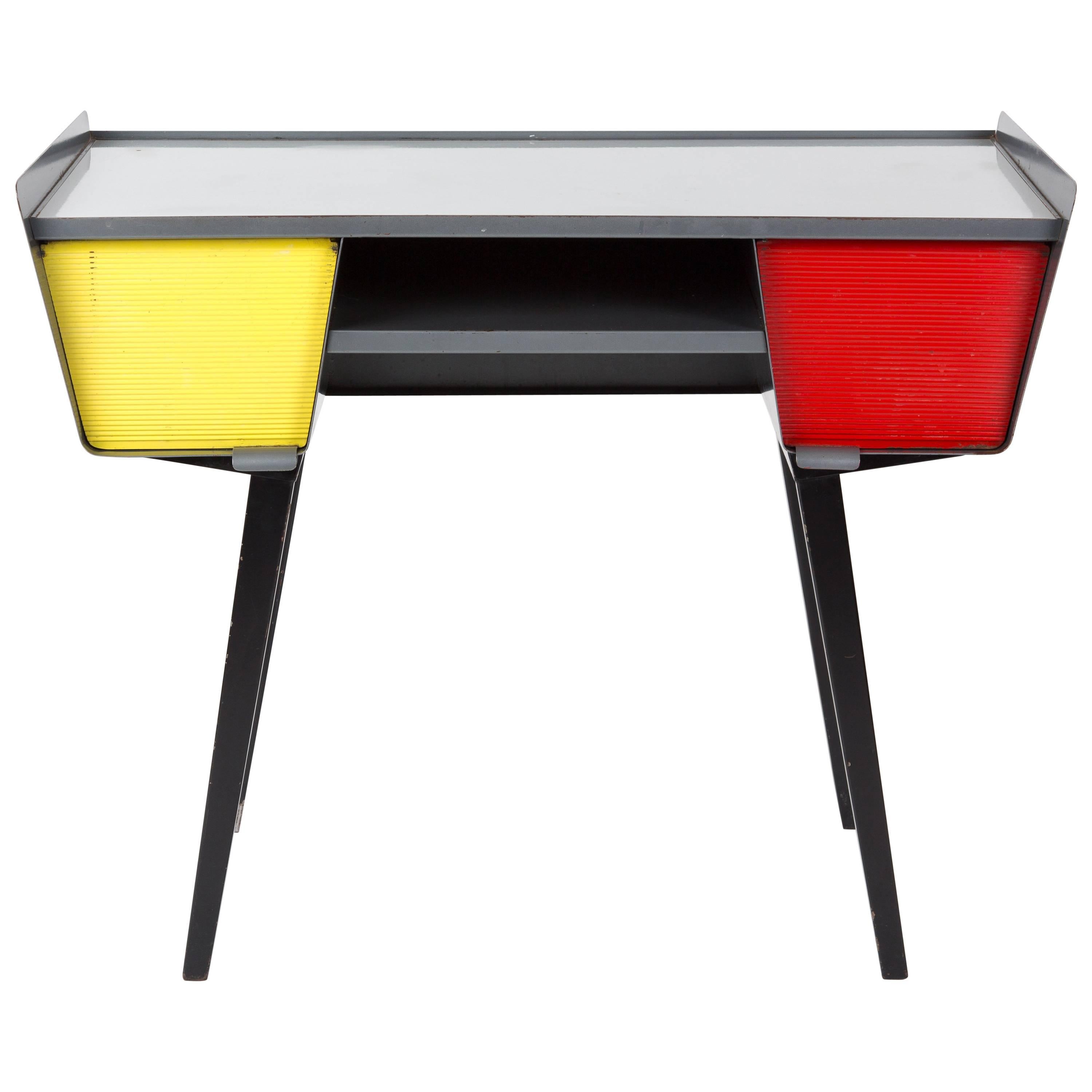 Prouve Style Metal Desk with Drawers in Happy Colors, Vd Meeren Style For Sale