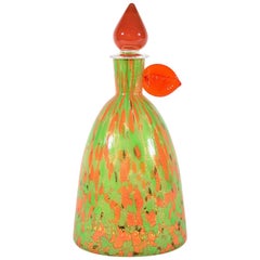 Carlo Moretti Green Orange and Red Murano Glass Bottle