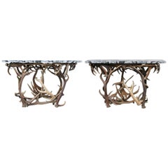 Pair of Consoles in Deer Antler and Marble