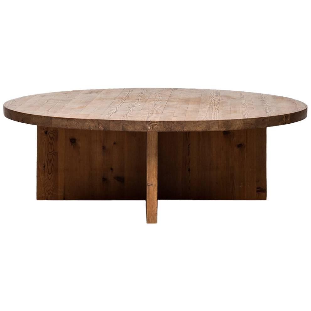 Large and Low Coffee Table in Pine Probably Produced in Sweden