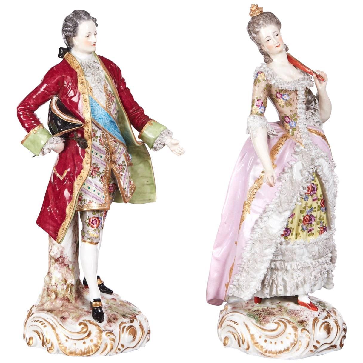 Pair of Antique Dresden Figures