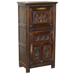 Antique Lovely Early Victorian Hand-Carved Tall Cabinet for Documents & Storage Jacobean