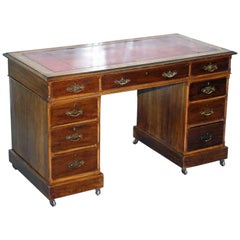 Antique Lovely Victorian Light Mahogany Twin Pedestal Partner Desk Original Handles Rare