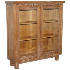 Stunning Original Limed Oak Art Deco Display Bookcase Cabinet Part of Suite
