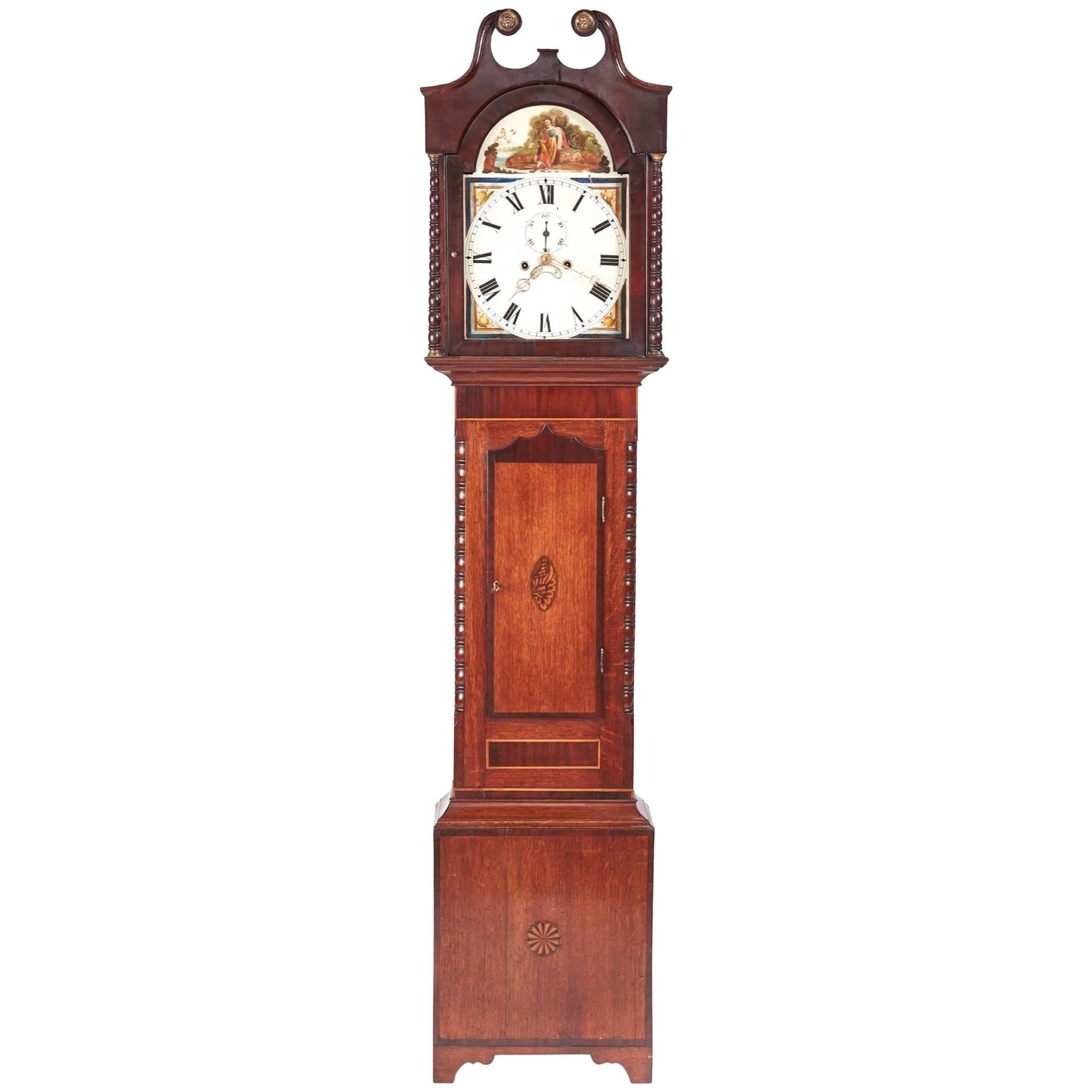 Antique Oak and Mahogany Inlaid 8 Day Grandfather Clock