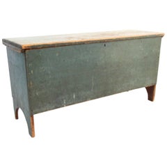 Early American Blue-Green Painted Pine Blanket Chest with Arched Ends