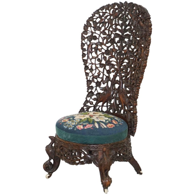 Intricately HandCarved Burmese Chair, 1880s at 1stdibs