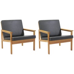 1960s Illum Wikkelsø Two Danish Restored Capella Lounge Chairs in Oak