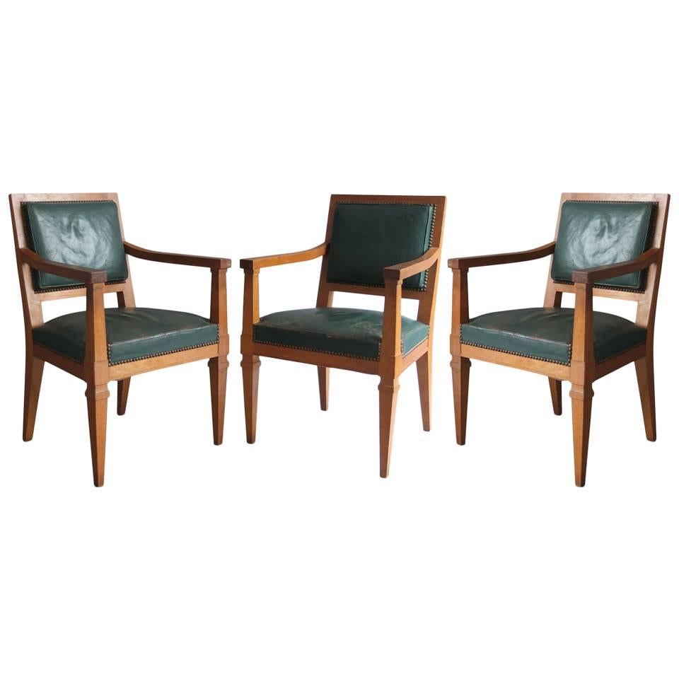 3 Fine French Art Deco Mahogany Armchairs Attributed to Arbus