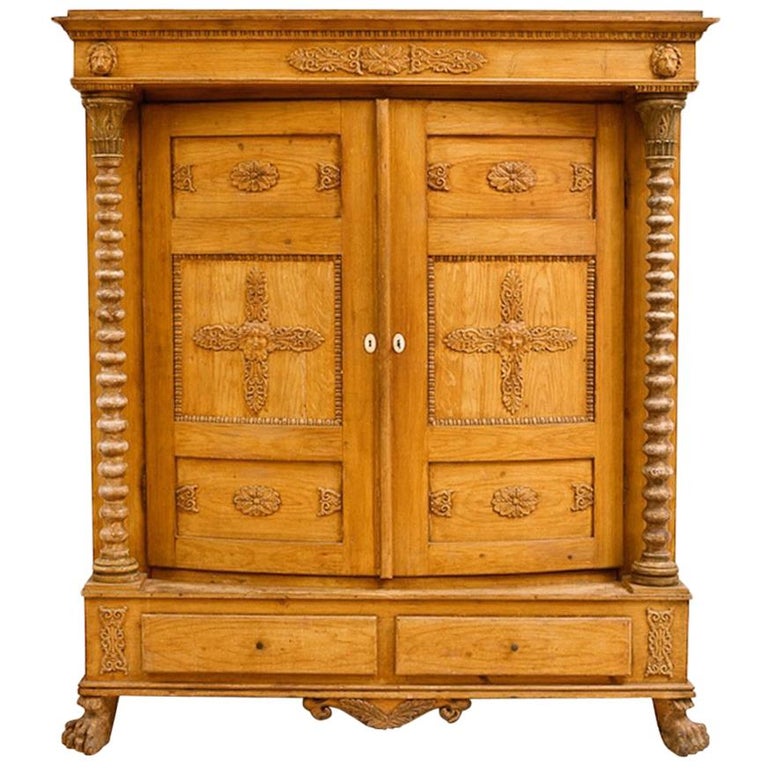 Faux-Bois Painted Scandinavian Armoire with Bowed Front and Bacchus Motif  For Sale at 1stDibs