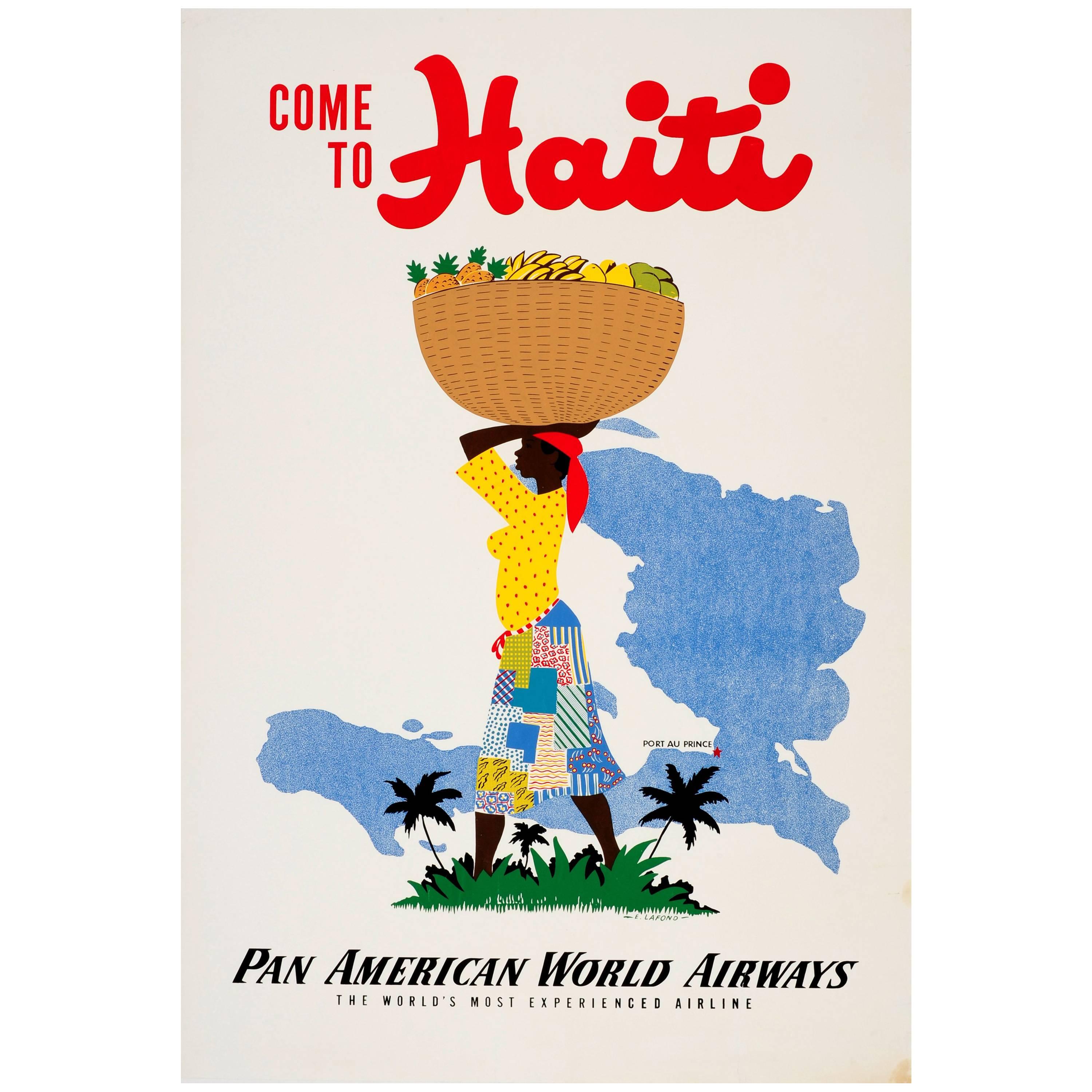 Original Vintage Pan Am Travel Poster - Come to Haiti Pan American World Airways