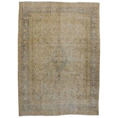 Distressed Vintage Persian Kerman Area Rug with English Country Cottage Style