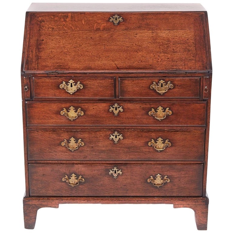 18th Century Oak Bureau with Original Brass Handles at 1stDibs
