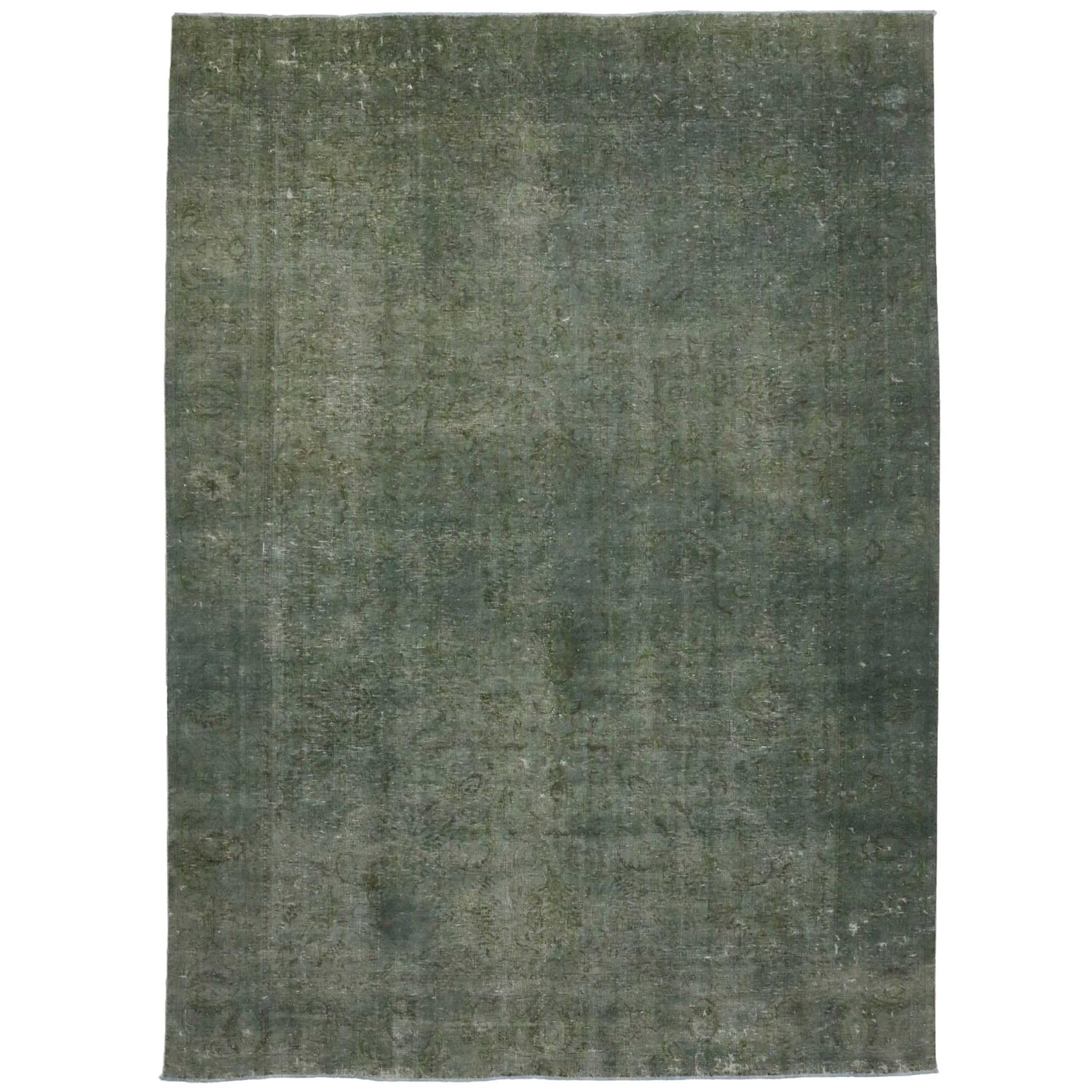 Distressed Vintage Persian Rug Overdyed with Modern Industrial Style
