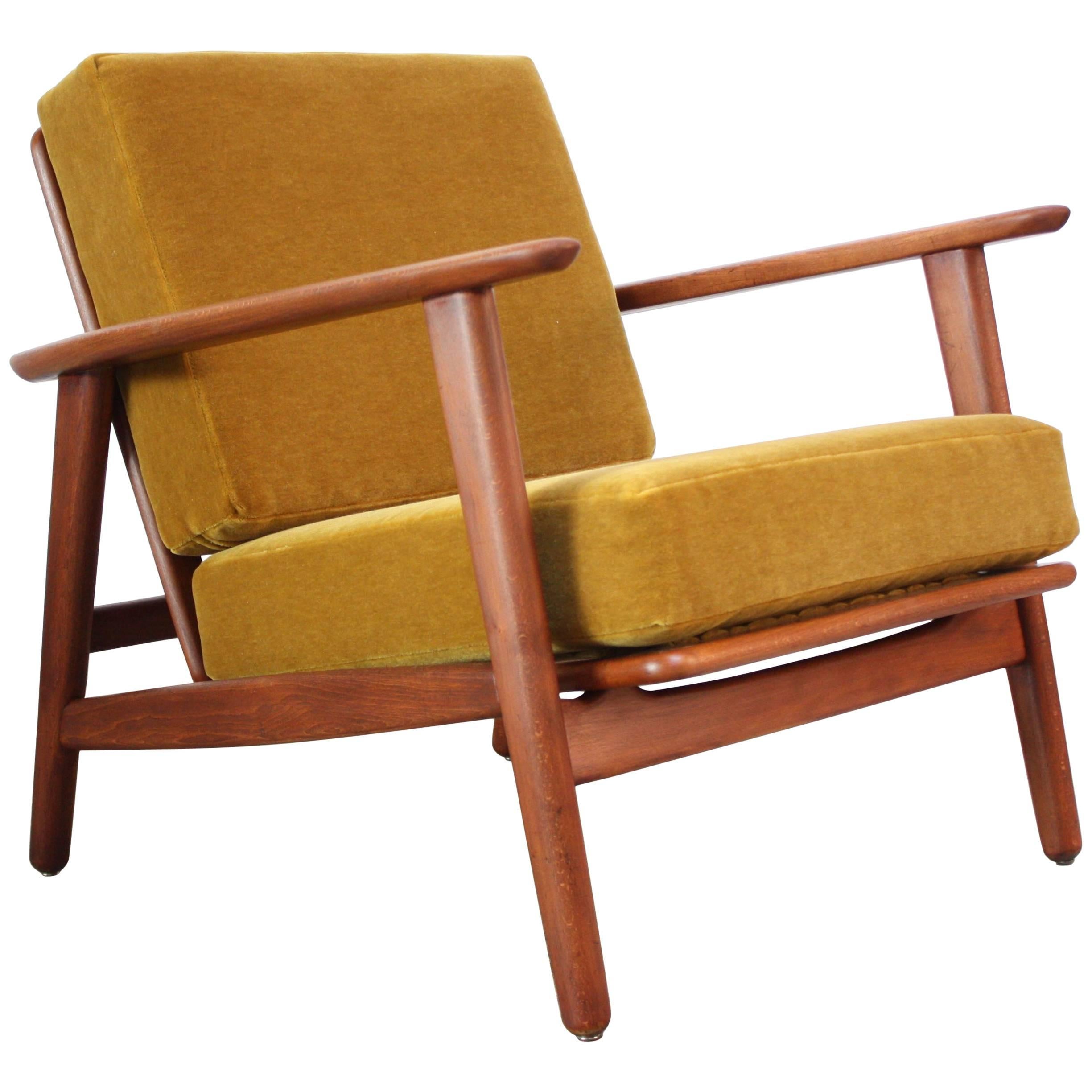 Danish Modern Reclining Lounge Chair in Ochre Mohair