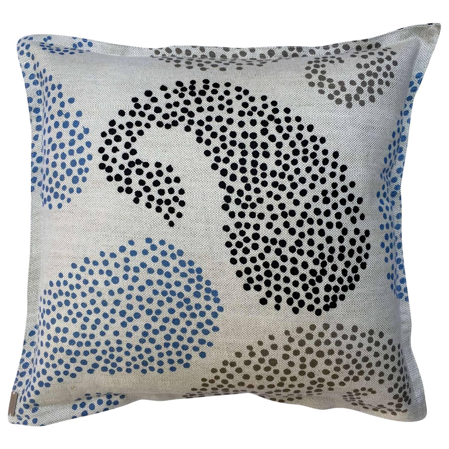 Charcoal Paisley on Wheat Cotton Linen Pillow For Sale