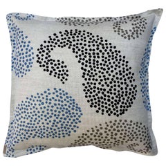 Charcoal Paisley on Wheat Cotton Linen Pillow