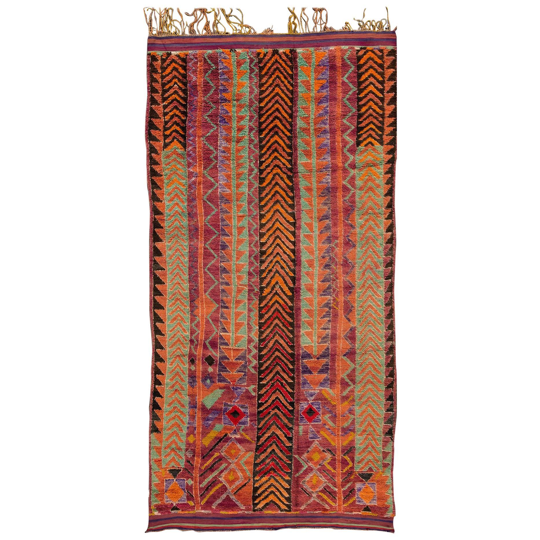 Vintage Multicolored Striped Geometric Moroccan Carpet, 6x13.10