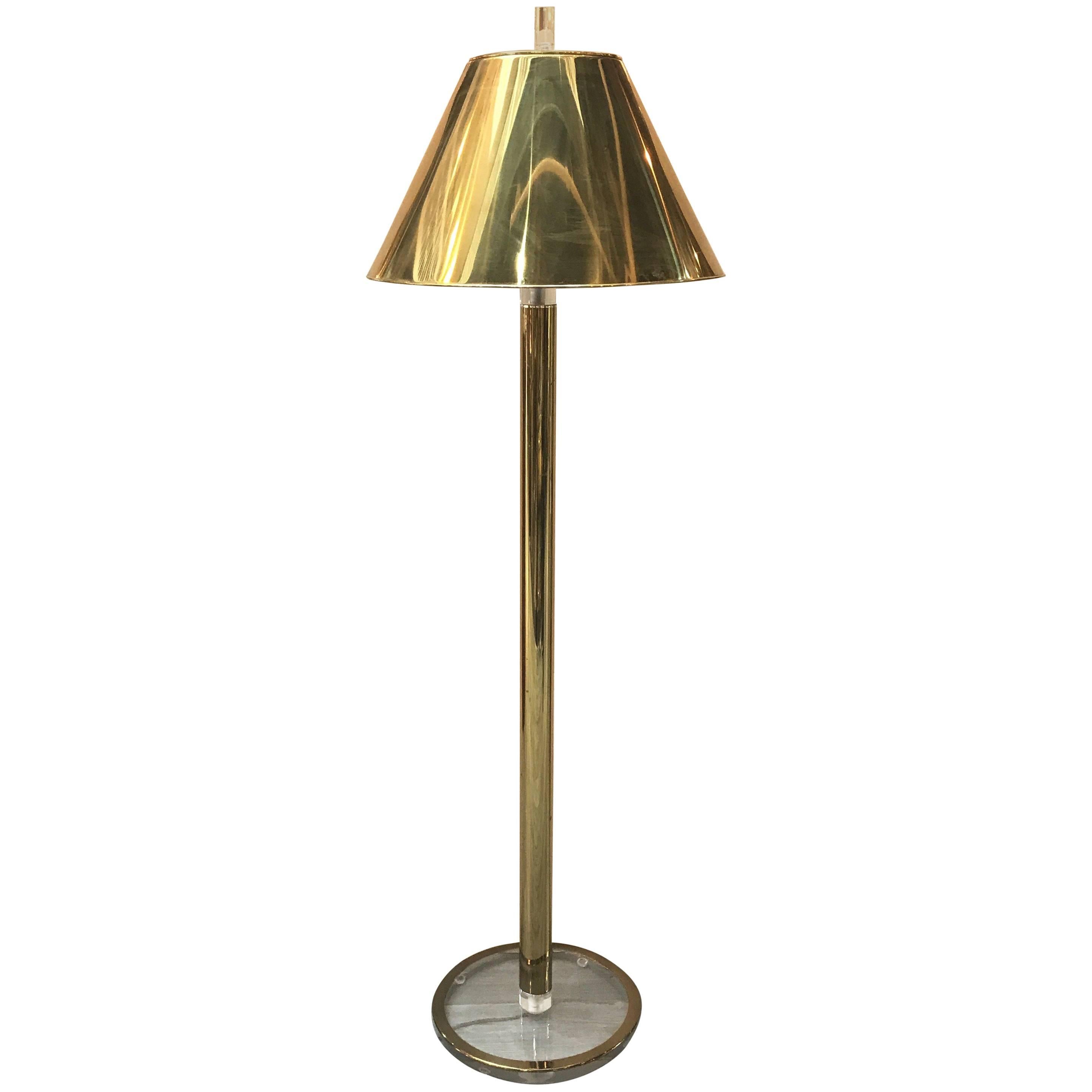 Polished Brass and Lucite Floor Lamp Hansen Style