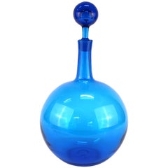 Joel Myers for Blenko Midcentury Turquoise Ball Decanter