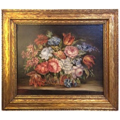 Lovely Antique Floral Still Life Painting on Canvas