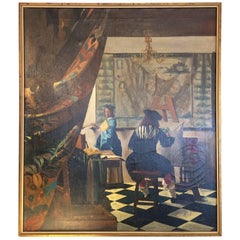 Striking Original Painted Reproduction of a Famous Vermeer Interior