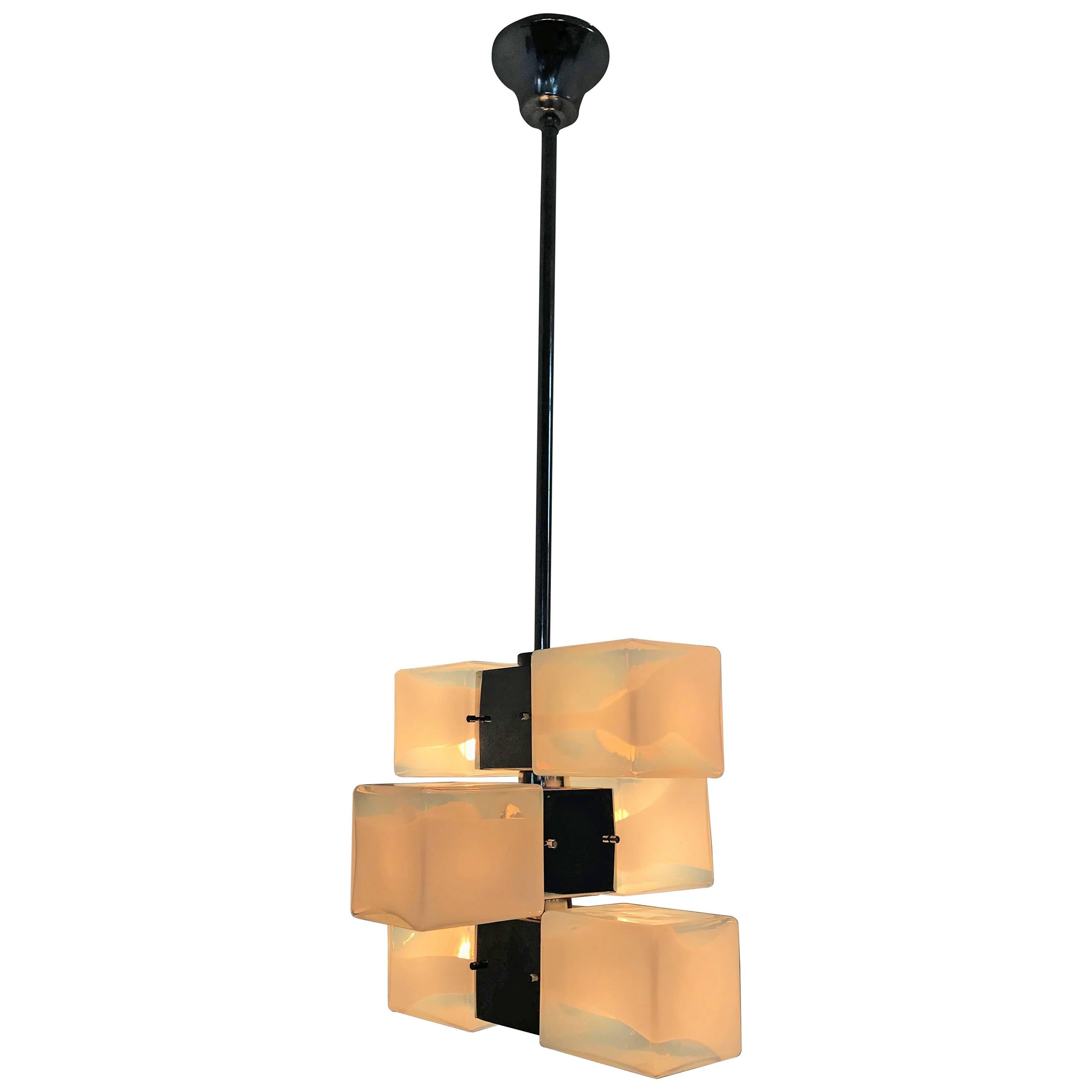 6 Light Mid-Century Modern Chandelier by Carlo Nason for Mazzega in Murano Glass