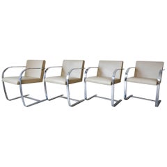 Retro Set of Four Mies Van Der Rohe Brno Leather and Chromed Steel Chairs