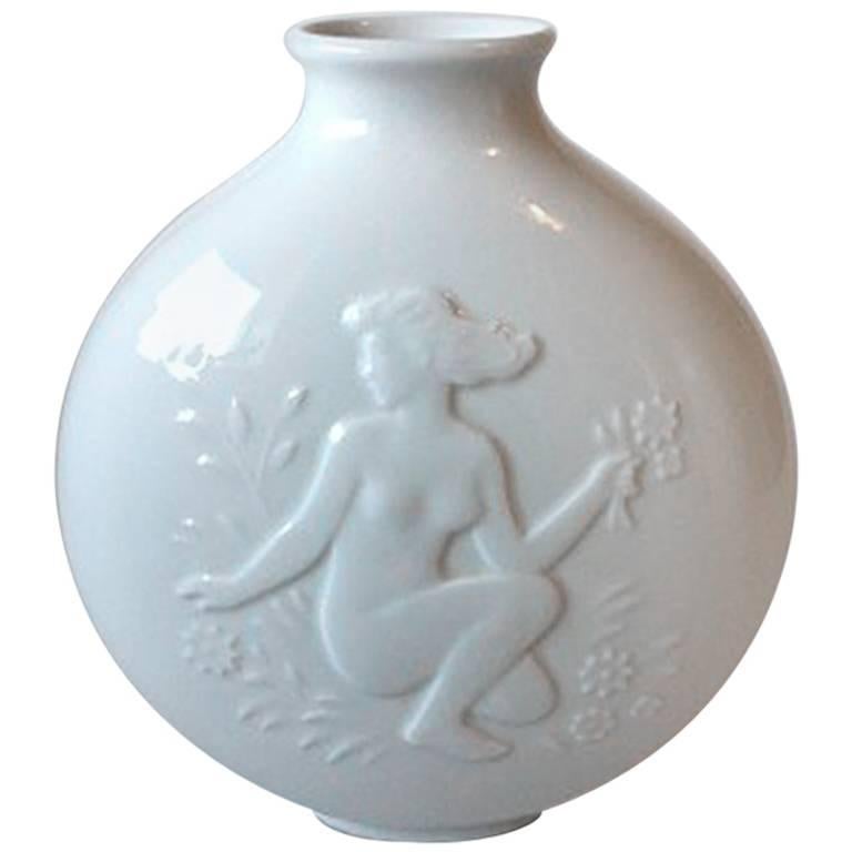 Royal Copenhagen Blanc De Chine Vase by HH Hansen of a Nude Girl / Faun No. 4117 For Sale