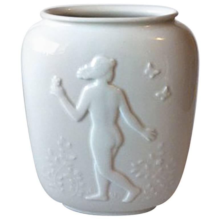 Royal Copenhagen Blanc de Chine Vase with Nude Young Man and Woman No. 4117 For Sale