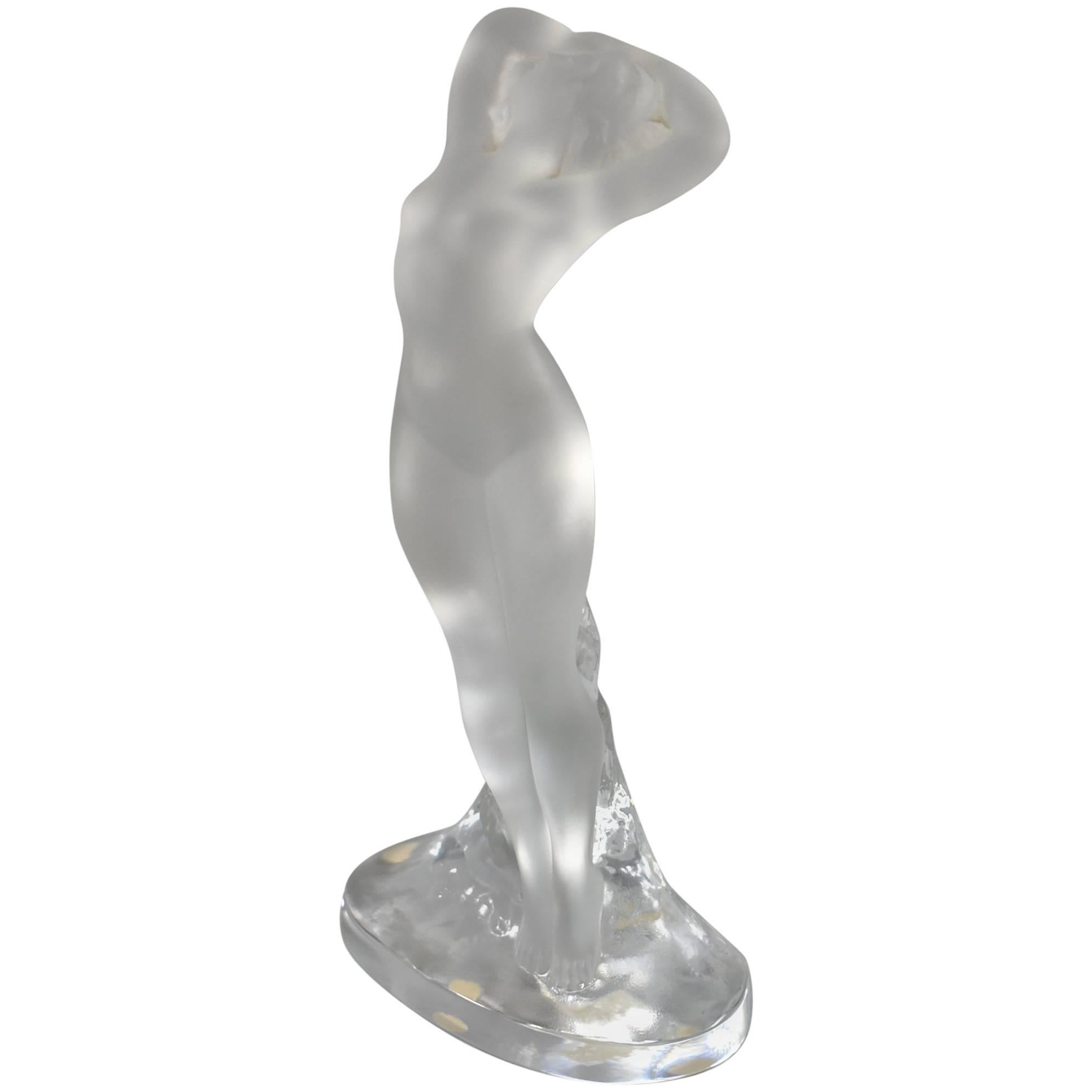 Signed Frosted Glass Art Deco Nude "Danseur" Female Figurine by Lalique