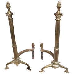 Pair of French Andirons or Chenets with Flame Finial Design, 19th Century