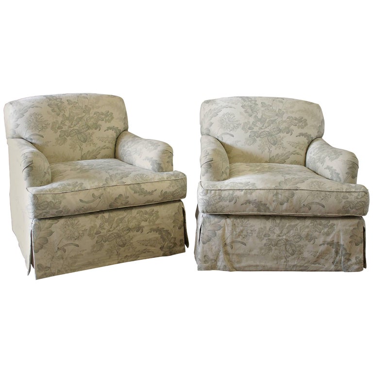 Pair of Modern English Roll Arm Swivel Chairs in French Toile Linen  Upholstery at 1stDibs | english roll arm chair, english rolled arm chair, rolled  arm swivel chair