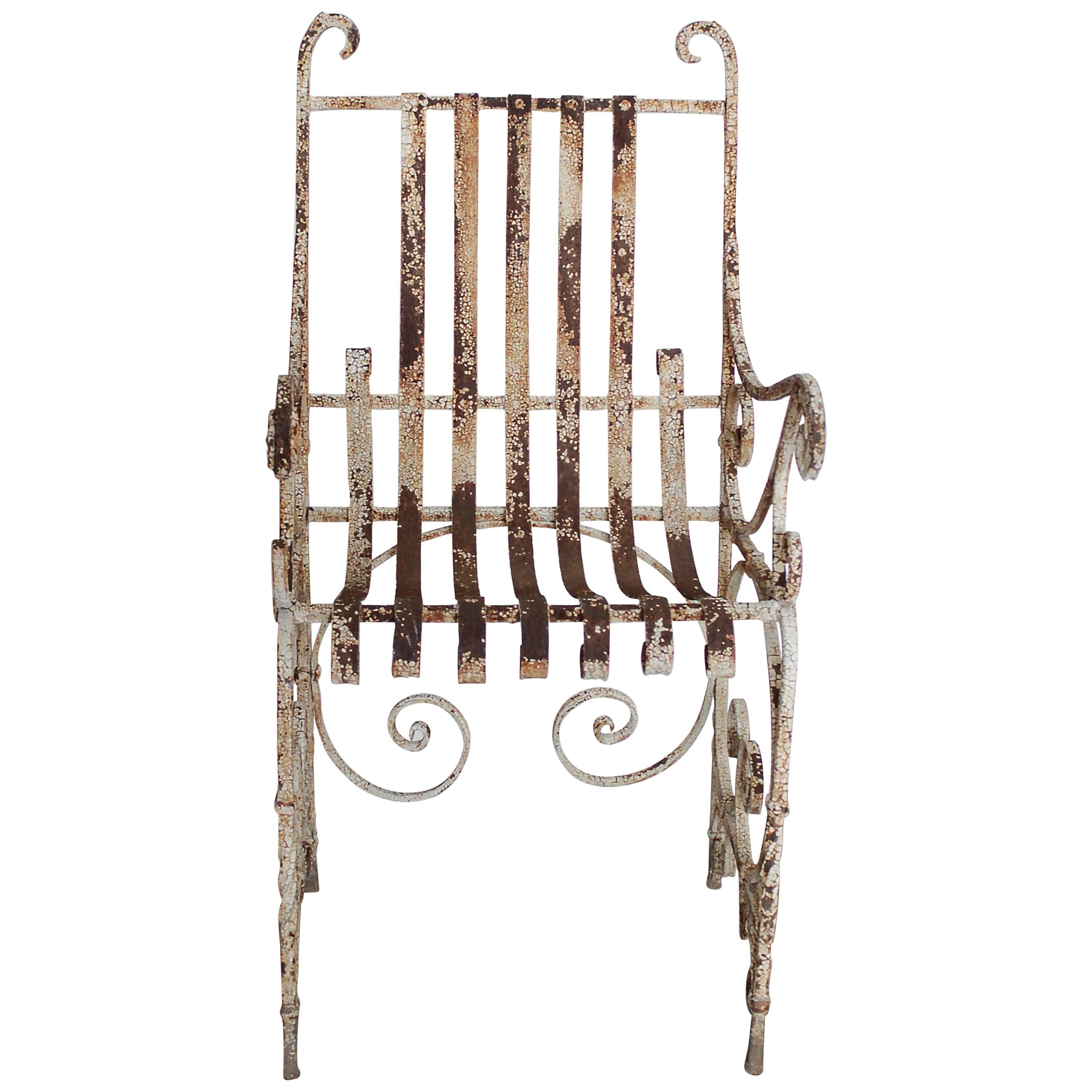 Antique Iron Garden Armchair For Sale