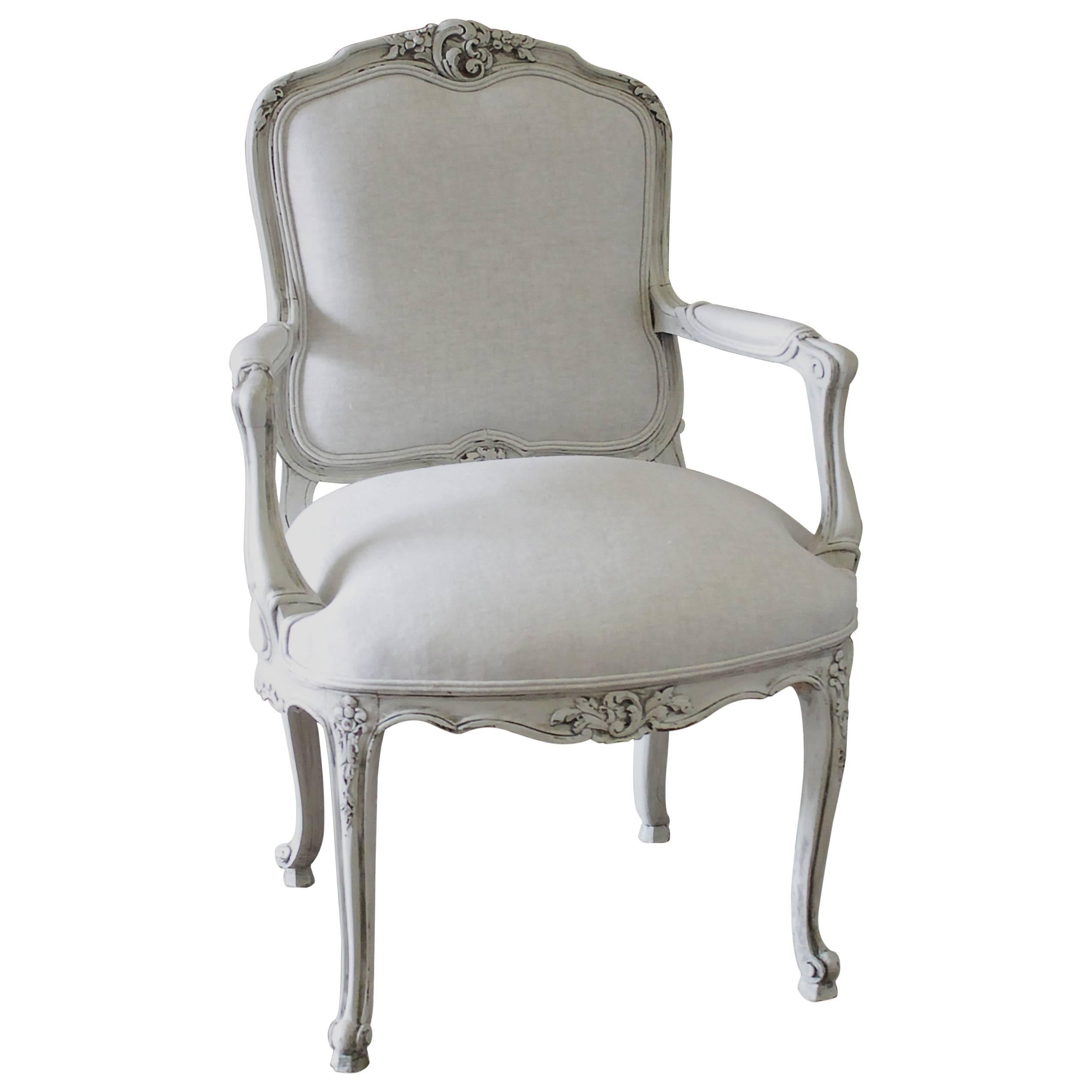 20th Century French Louis XV Style Armchair Upholstered in Belgian Linen