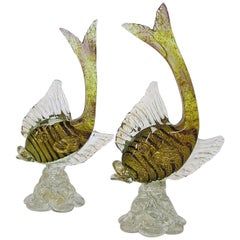 Pair of Murano Sommerso Italian Art Glass Fish Sculptures
