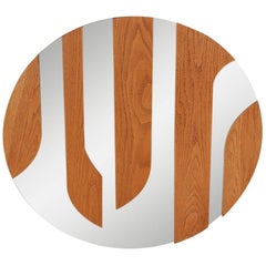 Grande specchio o scultura da parete circolare o rotonda in legno danese moderno del Midcentury