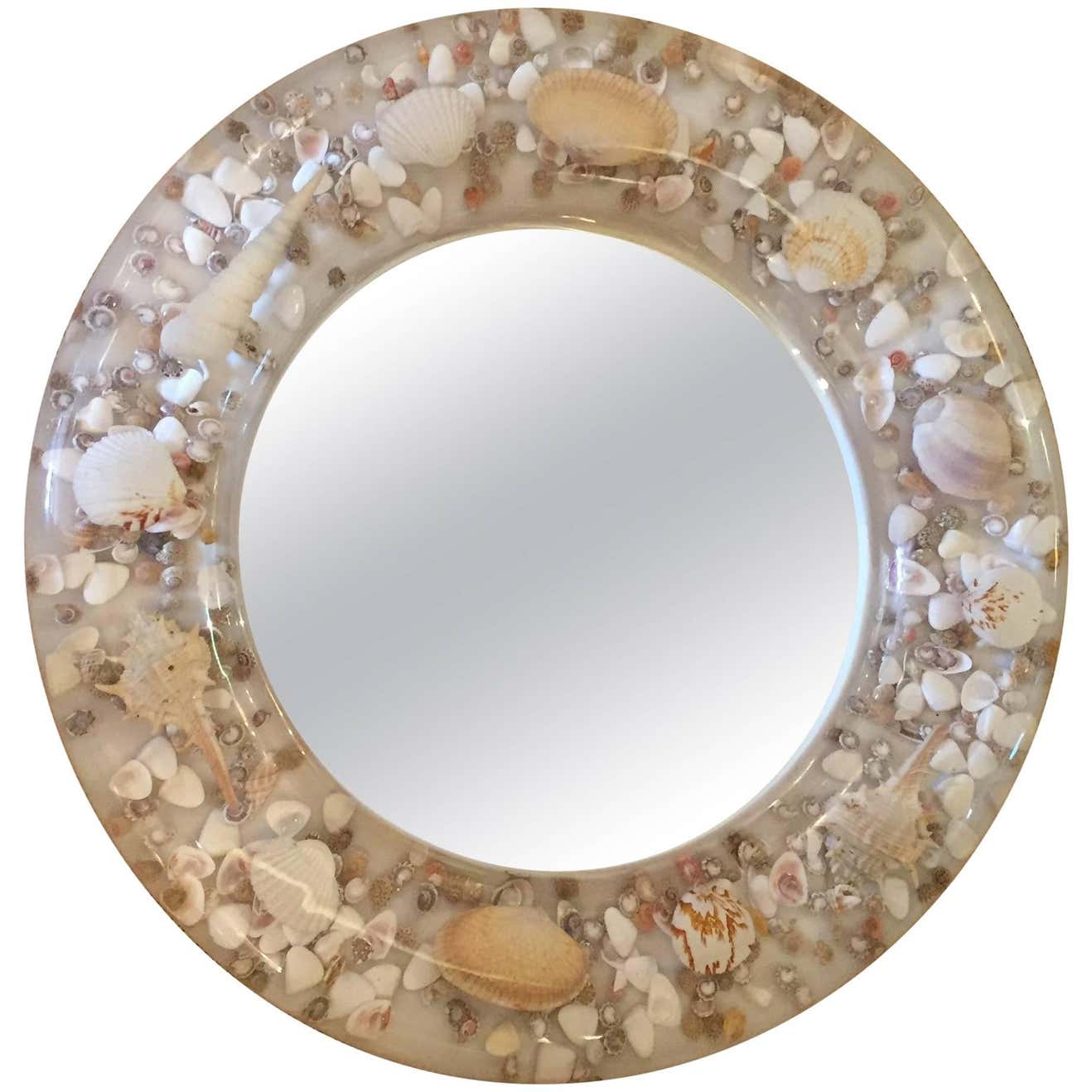 Lucite and Shell Midcentury Modern Round Mirror For Sale at 1stDibs ...