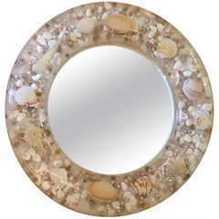 Lucite and Shell Midcentury Modern Round Mirror