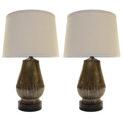 Tin Plated Copper Lamps with Etching, a Pair