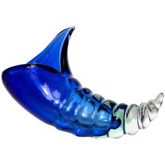 Large Seguso Murano Blue Conch Seashell Centerpiece Bowl