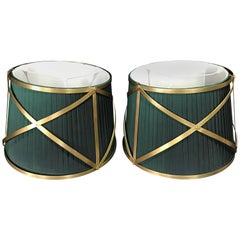Pair of Maison Jansen Style Brass Clad Neoclassical Hunter Green Lamp Shades
