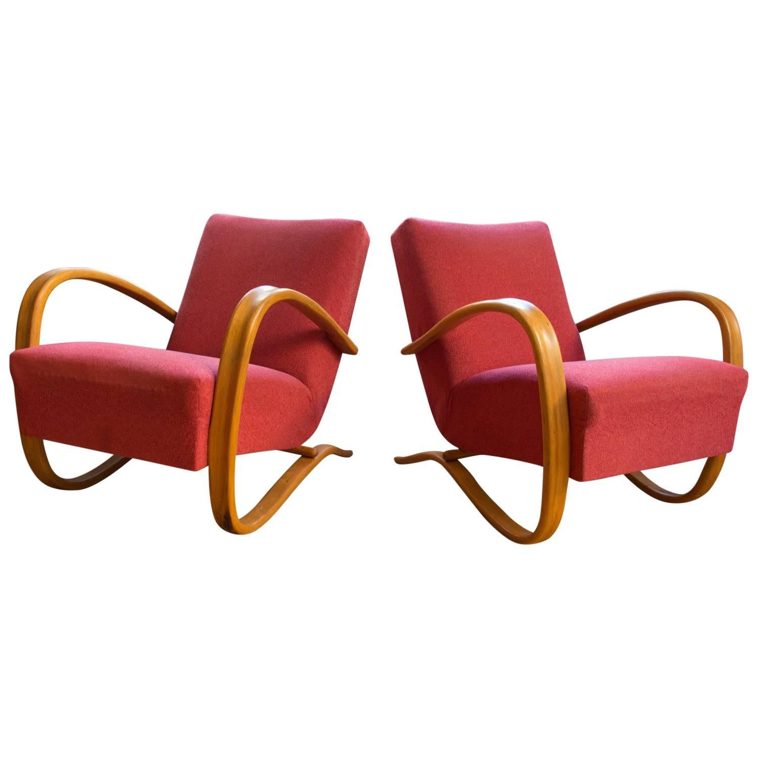 Pair of H-269 Armchairs Designed by Jindrich Halabala for UP Závody Brno