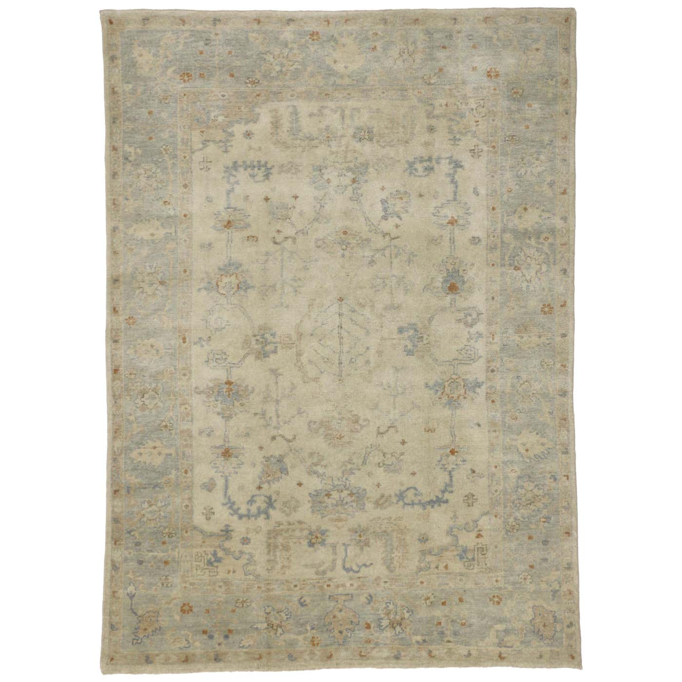 Contemporary Transitional Oushak Style Rug with Cool-Tone Neutral ...