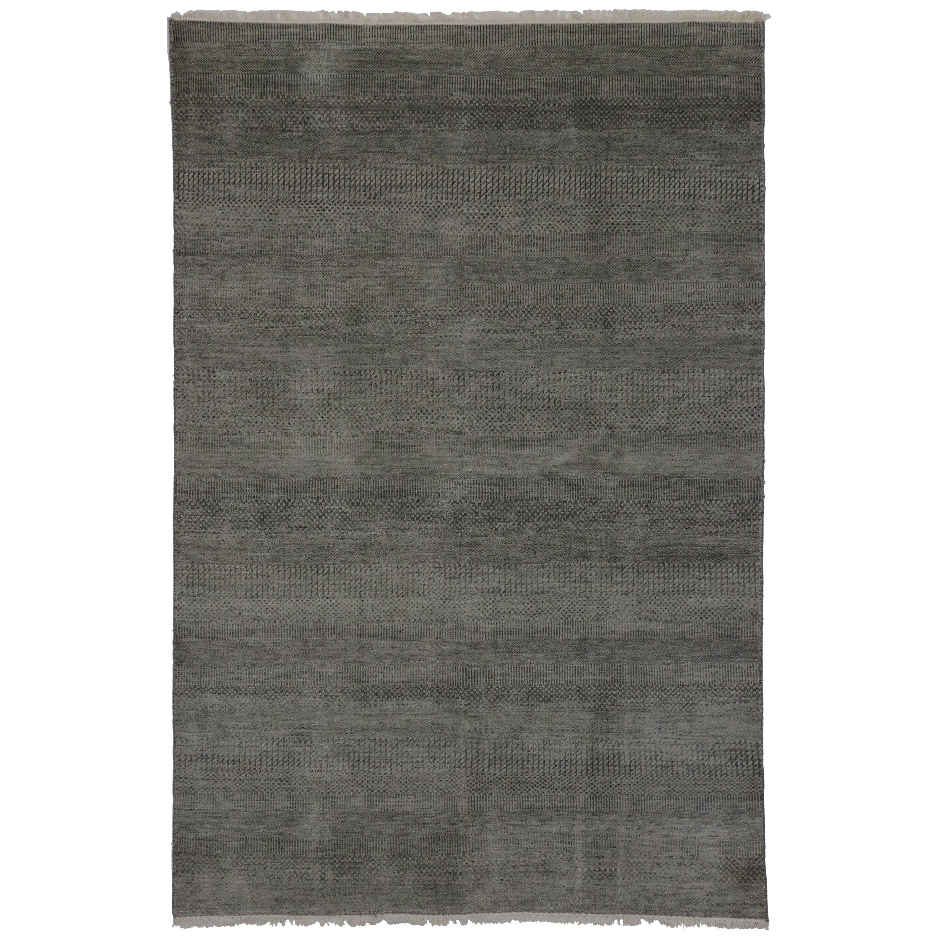 New Contemporary Transitional Gray Area Rug with Minimalist International Style  For Sale