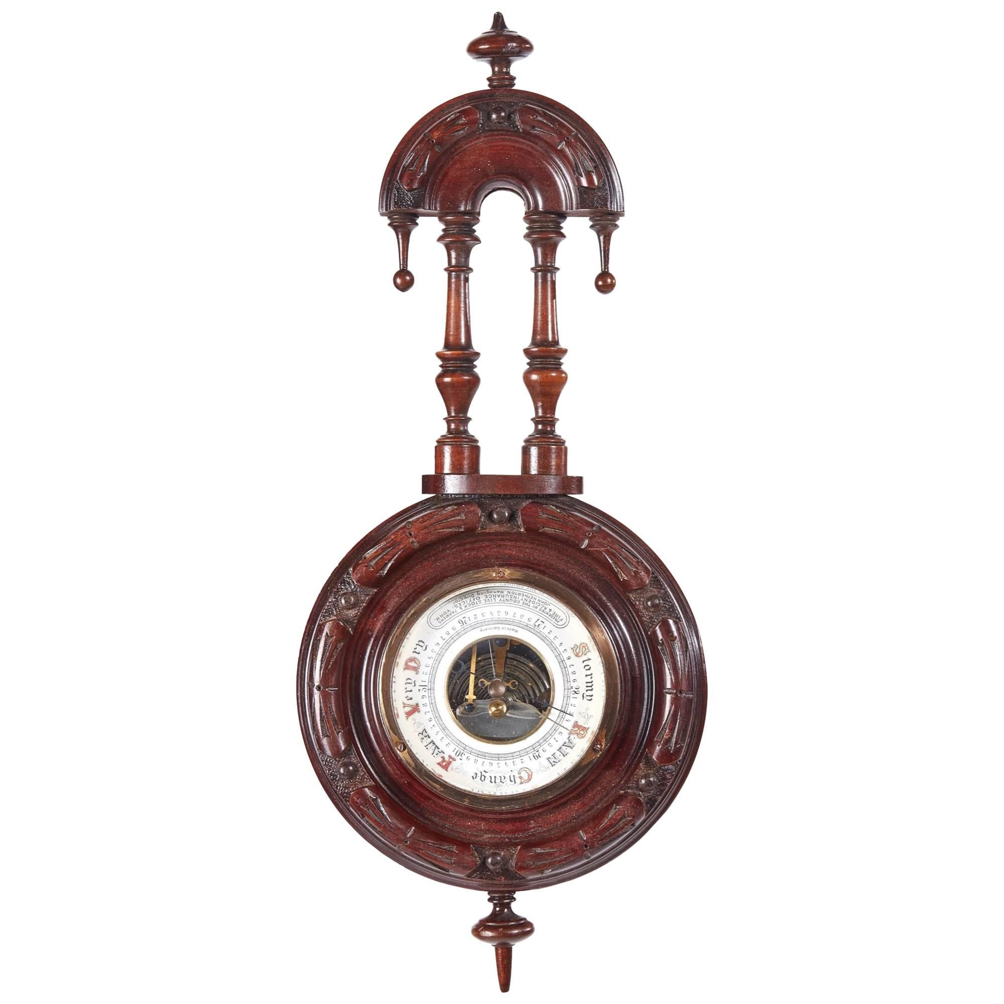 Small Antique Carved Walnut Barometer